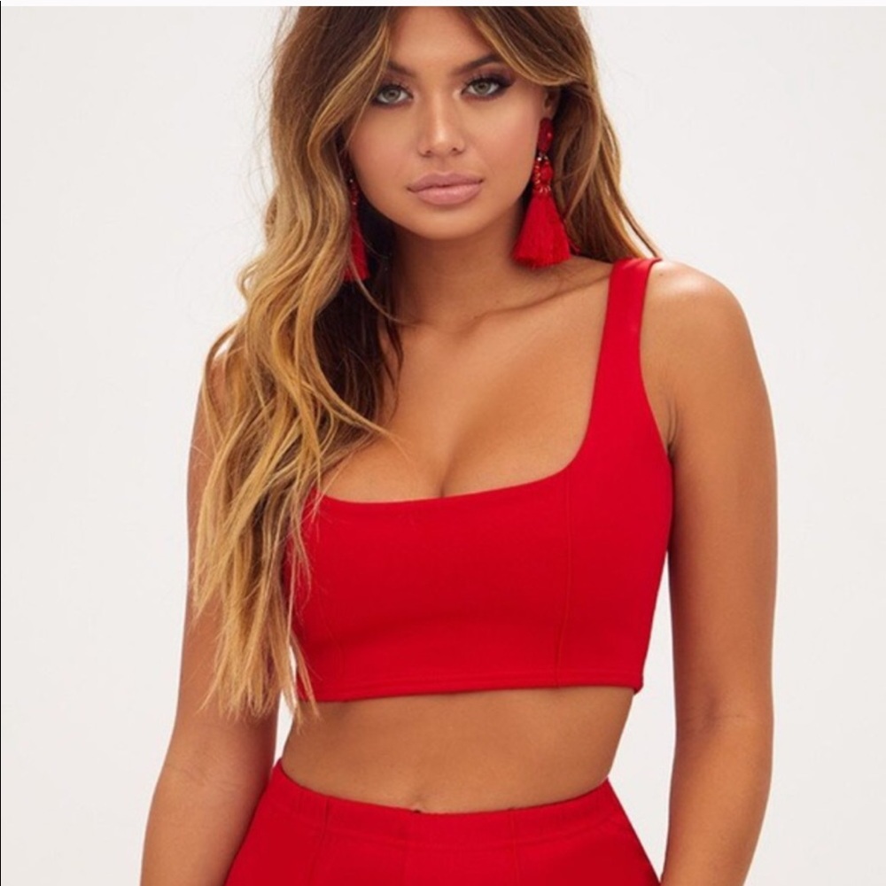 PrettyLittleThing red bra crop top